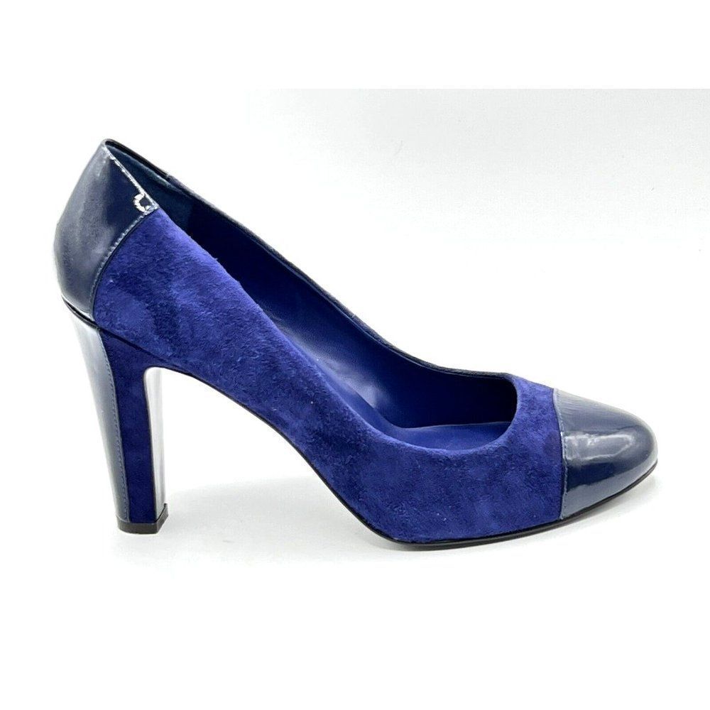 Lauren Ralph Lauren Blue Suede Patent Leather Cap Toe High Heels Size 9.5 B - Picture 2 of 10